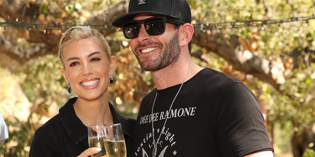 Heather Rae Young and Tarek El Moussa attend the PETA Hosts' Bridal Shower for Longtime Animal Rights Activist held at Kindred Spirits Care Farm on September 2, 2021 in Chatsworth, California. 