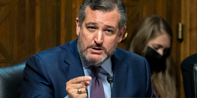 Sen. Ted Cruz, R-Texas, asks questions to Steve Satterfield, vice president of privacy &amp; public policy at Facebook Inc., as he testifies before the Judiciary Subcommittee on Competition Policy, Antitrust, and Consumer Rights Tuesday, Sept. 21, 2021, in Washington.