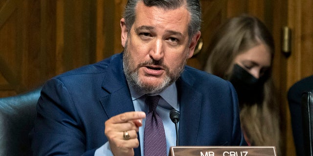 Sen. Ted Cruz, R-Texas, asks questions to Steve Satterfield, vice president of privacy &amp; public policy at Facebook Inc., as he testifies before the Judiciary Subcommittee on Competition Policy, Antitrust, and Consumer Rights Tuesday, Sept. 21, 2021, in Washington.