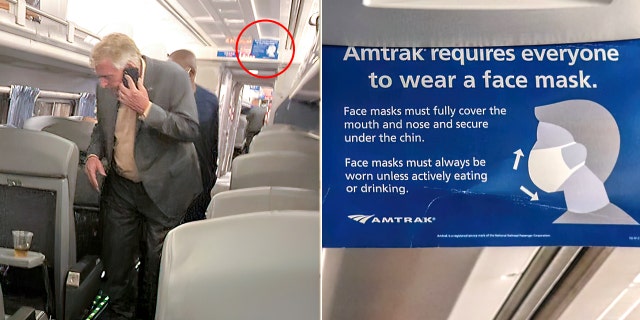 Democratic candidate for Virginia governor, former Gov. Terry McAuliffe, seen on Amtrak train without mask.