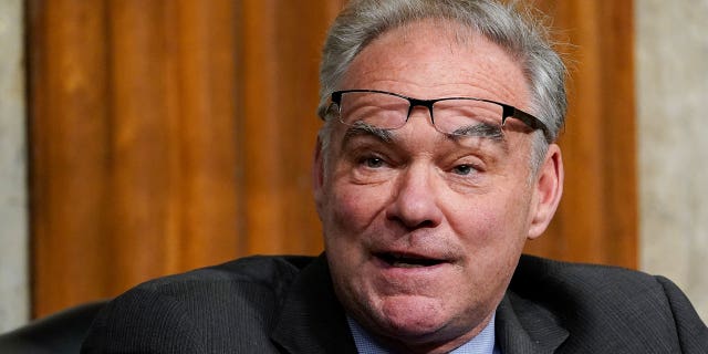 Sen. Tim Kaine, a Democrat from Virginia, speaks during a Senate Foreign Relations Committee hearing in Washington, D.C., on Tuesday, April 27, 2021. The hearing was titled "U.S. Policy on Afghanistan." 