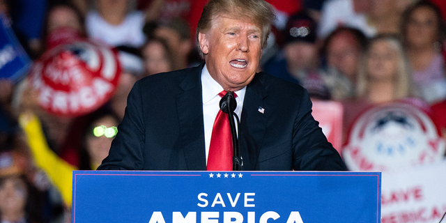 Former President Donald Trump speaks at a rally on Sept. 25, 2021, in Perry, Georgia.