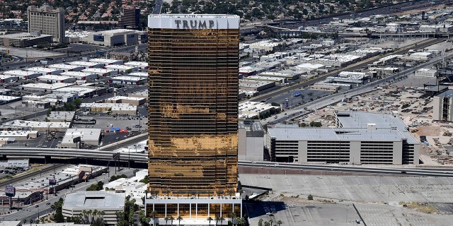 An aerial view shows the Trump Hotel in Las Vegas, which was allegedly threatened by Dandre Maurice Lundy in a hoax bomb threat.