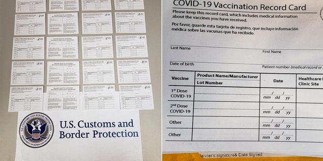 A collection of fake vaccination cards sent from China. 