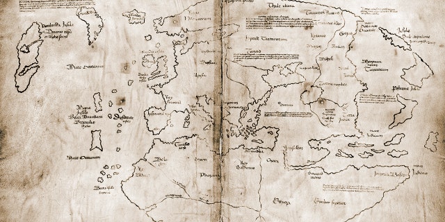 The Vinland Map, possibly the first map showing the New World, a 15th cenury 'mappa mundi' that some consider to be a fake. Ink on vellum. (Photo by VCG Wilson/Corbis via Getty Images)