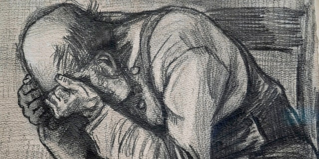 Study detail for "Exhausted", a drawing by Dutch master Vincent van Gogh, dated November 1882, first exhibited to the public at the Van Gogh Museum in Amsterdam, the Netherlands, on Thursday, September 16, 2021.
