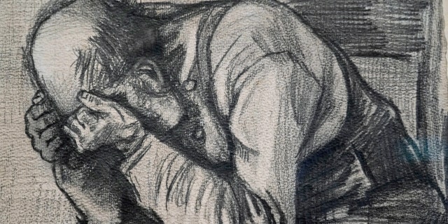 Study detail for "Exhausted", a drawing by Dutch master Vincent van Gogh, dated November 1882, first exhibited to the public at the Van Gogh Museum in Amsterdam, the Netherlands, on Thursday, September 16, 2021.