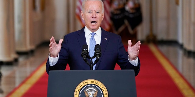 President Joe Biden speaks about the end of the war in Afghanistan from the State Dining Room of the White House, Tuesday, Aug. 31, 2021, in Washington. (AP Photo/Evan Vucci)