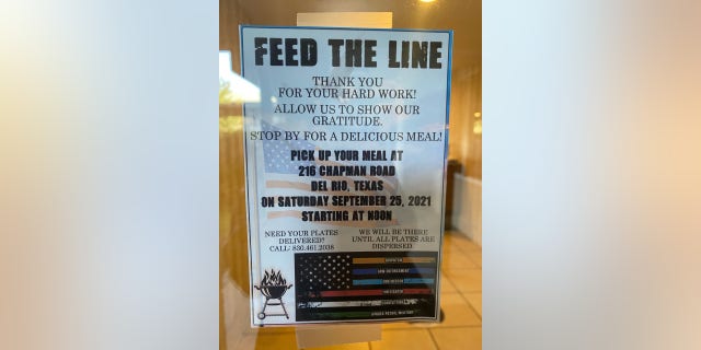 A sign in Del Rio, Texas, reading, "FEED THE LINE: Thank you for hard work!" illustrates how grateful local residents are to the border agents there to address the recent crisis.