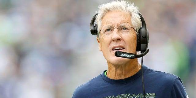 Head coach Pete Carroll of the Seattle Seahawks looks on during the fourth quarter against the Tennessee Titans at Lumen Field on Sept. 19, 2021 in Seattle, Washington.