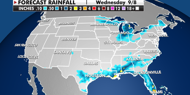 Forecast rainfall totals through Wednesday.