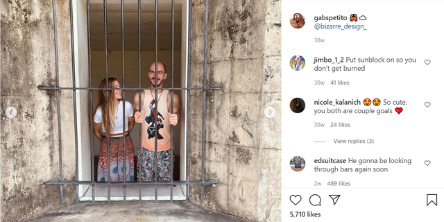 Gabby Petito, left, and Brian Laundrie in a photo posted earlier this year purportedly showing them at Fort De Soto Park in Florida.