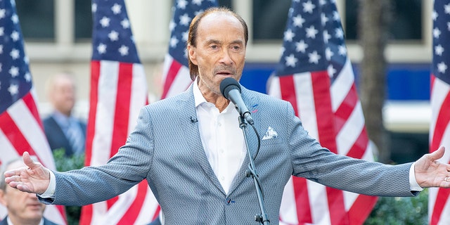 Lee Greenwood performs during the "Fox and Friends" naturalization ceremony for Veterans Day at Fox News Channel studios on Nov. 11, 2019, in New York City. 