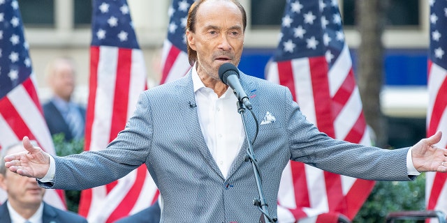 Lee Greenwood performs during the "Fox and Friends" naturalization ceremony for Veterans Day at Fox News Channel studios on Nov. 11, 2019, in New York City. 