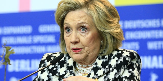 Former US Secretary of State Hillary Clinton speaks during a press conference ahead of the screening of a movie &amp;#8220;Hillary&amp;#8221; within the 70th International Berlinale film festival in Berlin, Germany on February 25, 2020. 