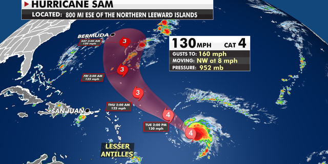 The current path of Hurricane Sam.