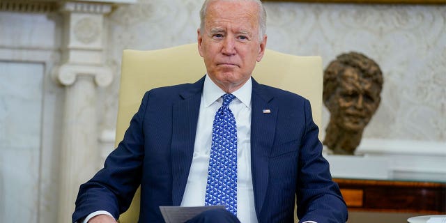 President Joe Biden listens as he meets with Ukrainian President Volodymyr Zelenskyy in the Oval Office of the White House, Wednesday, Sept. 1, 2021, in Washington. (AP Photo/Evan Vucci)