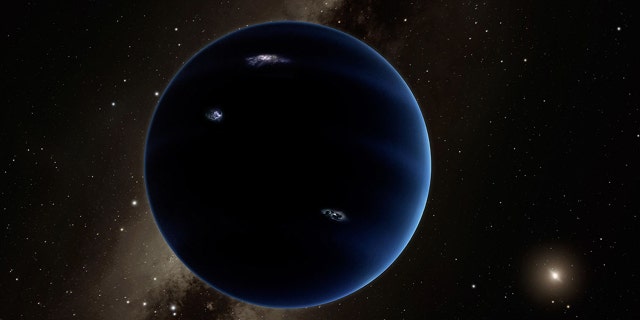 An artist rendering of the proposed Planet Nine that may orbit the sun beyond Neptune.