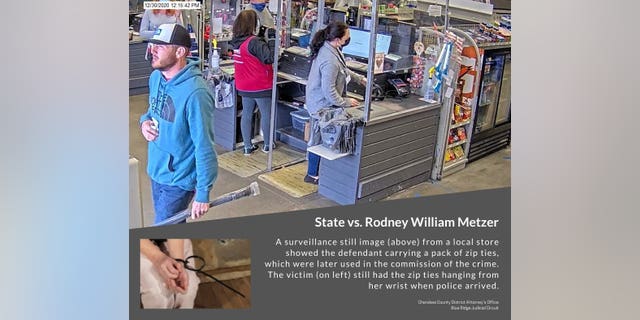 District Attorney Shannon Wallace announces that Rodney William Metzer, 36, has admitted to 14 charges related to an attack on his ex-wife that included kidnapping, assaulting, threatening her with a handgun, and leaving her bound with homemade zip tie handcuffs. 