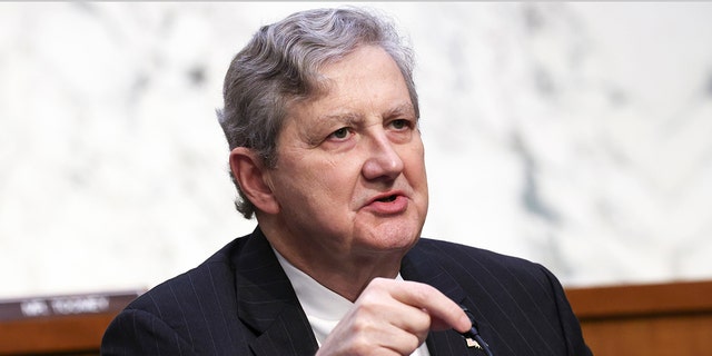 Sen. John Kennedy, R-La., speaks during a Senate Banking, Housing and Urban Affairs Committee hearing on the CARES Act on Capitol Hill, Tuesday, Sept. 28, 2021 in Washington. (Kevin Dietsch/Pool via AP)