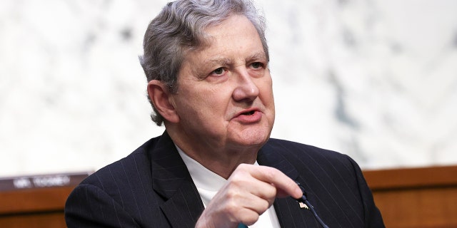 Sen. John Kennedy, R-La., speaks during a Senate Banking, Housing and Urban Affairs Committee hearing. (Kevin Dietsch/Pool via AP)