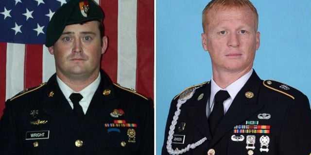 A combination photo of U.S. Army Special Forces Sergeant Jeremiah Johnson (L to R), U.S. Special Forces Sgt. Bryan Black, U.S. Special Forces Sgt. Dustin Wright and U.S. Special Forces Sgt. La David Johnson killed in Niger, West Africa on October 4, 2017, in these handout photos released October 18, 2017.