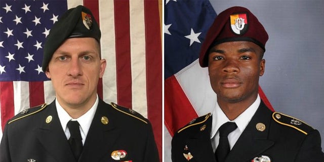 A combination photo of U.S. Army Special Forces Sergeant Jeremiah Johnson (L to R), U.S. Special Forces Sgt. Bryan Black, U.S. Special Forces Sgt. Dustin Wright and U.S. Special Forces Sgt. La David Johnson killed in Niger, West Africa on October 4, 2017, in these handout photos released October 18, 2017.