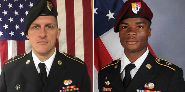 A combination photo of U.S. Army Special Forces Sergeant Jeremiah Johnson (L to R), U.S. Special Forces Sgt. Bryan Black, U.S. Special Forces Sgt. Dustin Wright and U.S. Special Forces Sgt. La David Johnson killed in Niger, West Africa on October 4, 2017, in these handout photos released October 18, 2017.