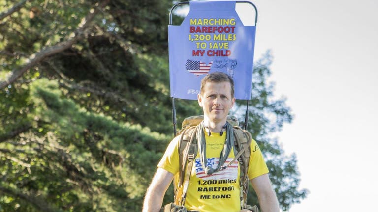 Why this father is walking from Maine to North Carolina, barefoot