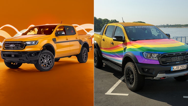 The Ford Ranger Splash and #VeryGayRaptor are two colorful trucks