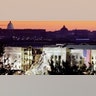 The damaged area of the Pentagon building, where a commercial jetliner slammed into it on Sept. 11, 2001, is seen in the early morning at sunrise with the U.S. Capitol Building in the background, Sept. 16, 2001. Both the Pentagon and the World Trade Center buildings in New York City were attacked by hijacked commercial airliners.