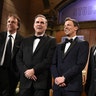 SATURDAY NIGHT LIVE 40TH ANNIVERSARY SPECIAL -- Pictured: (l-r) Kevin Nealon, Norm Macdonald, Seth Meyers, Colin Quinn on February 15, 2015 -- 