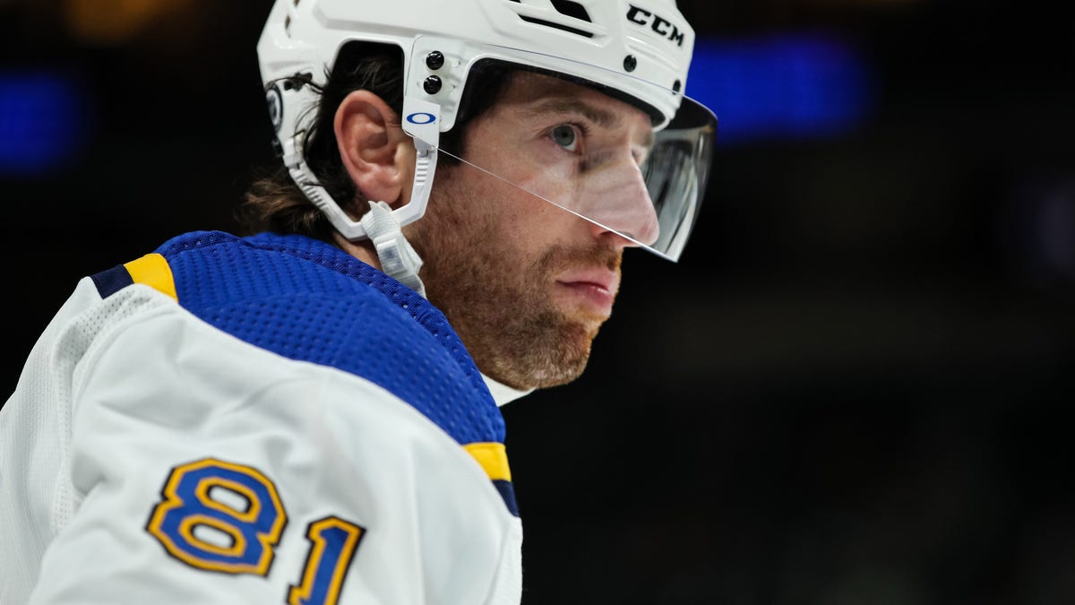 Oct 6, 2021; Saint Paul, Minnesota, USA; St. Louis Blues right wing James Neal (81) looks on against the Minnesota Wild in the first period at Xcel Energy Center.