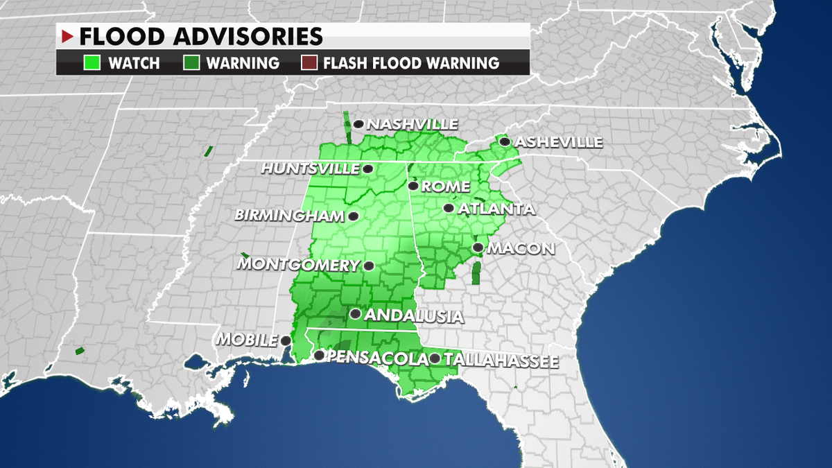 Flood advisories in the Southeast