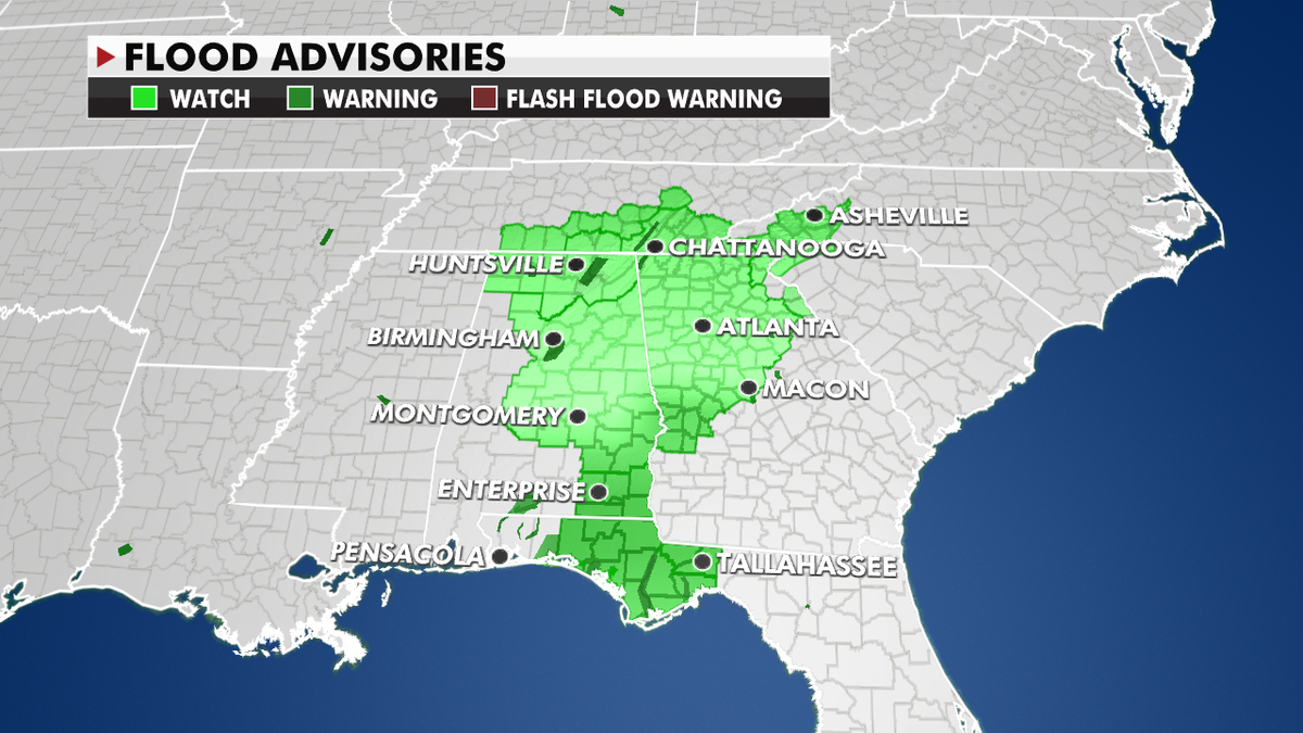 Flood advisories across the Southeast