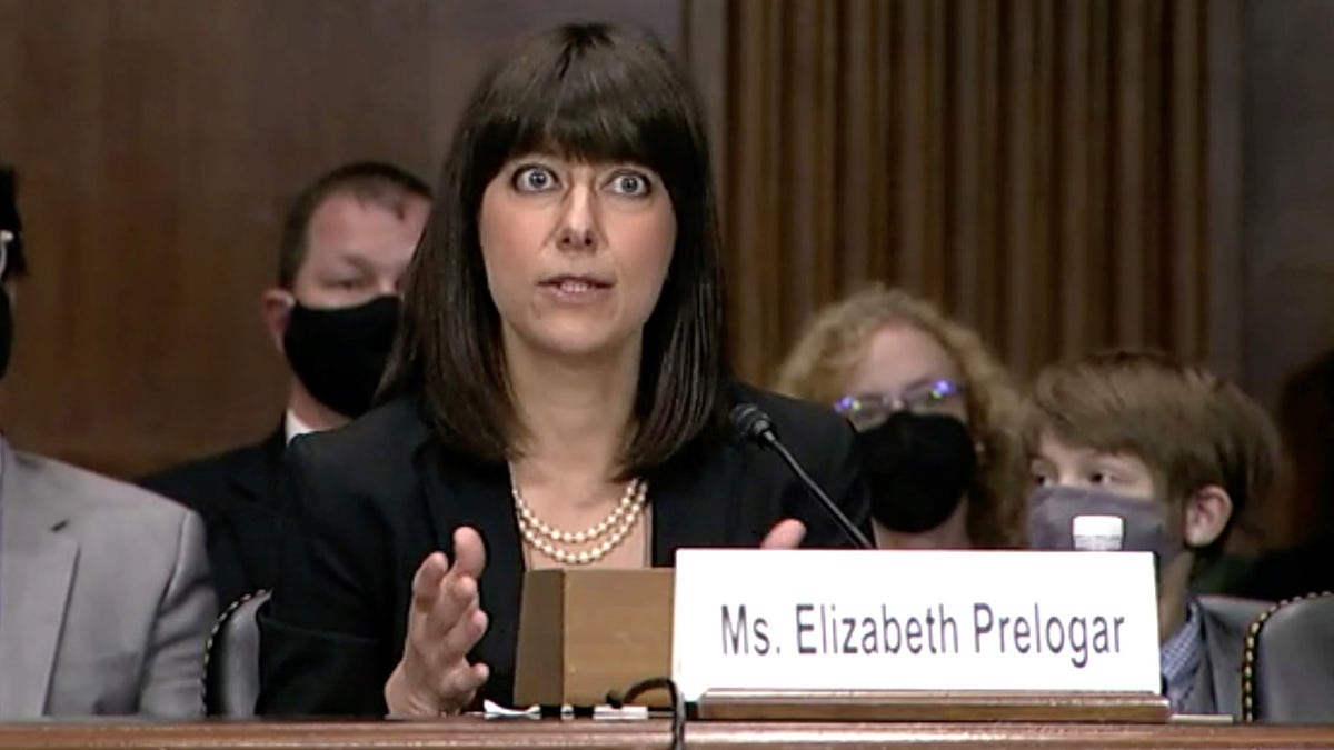 Elizabeth Prelogar testifies before her U.S. Senate Judiciary Committee confirmation hearing in this frame grab from video shot on Capitol Hill in Washington, Sept. 14, 2021.