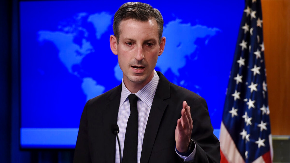 State Department spokesman Ned Price speaks during a press briefing at the State Department in Washington, DC, on February 9, 2021. 