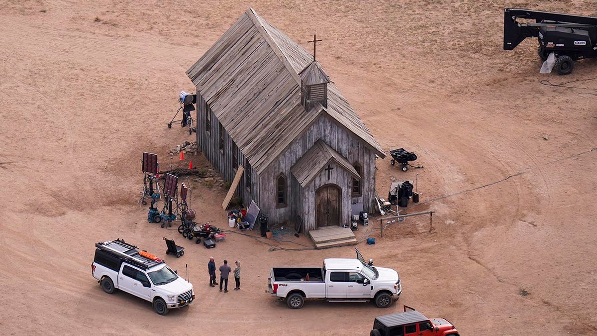 This aerial photo shows the Bonanza Creek Ranch in Santa Fe, New Mexico, Saturday, Oct. 23, 2021. Actor Alec Baldwin fired a prop gun on the set of a Western being filmed at the ranch on Thursday, Oct. 21, killing the cinematographer, officials said. 