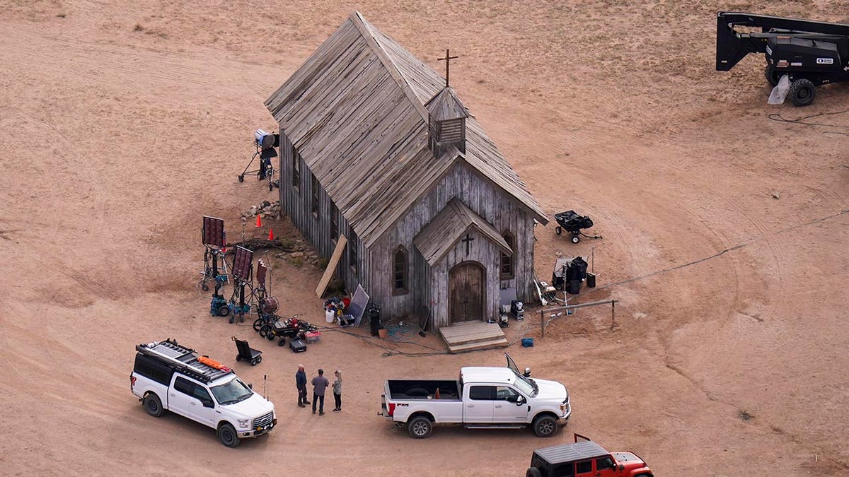 This aerial photo shows the Bonanza Creek Ranch in Santa Fe, New Mexico, Saturday, Oct. 23, 2021. Actor Alec Baldwin fired a prop gun on the set of a Western being filmed at the ranch on Thursday, Oct. 21, killing the cinematographer, officials said.?