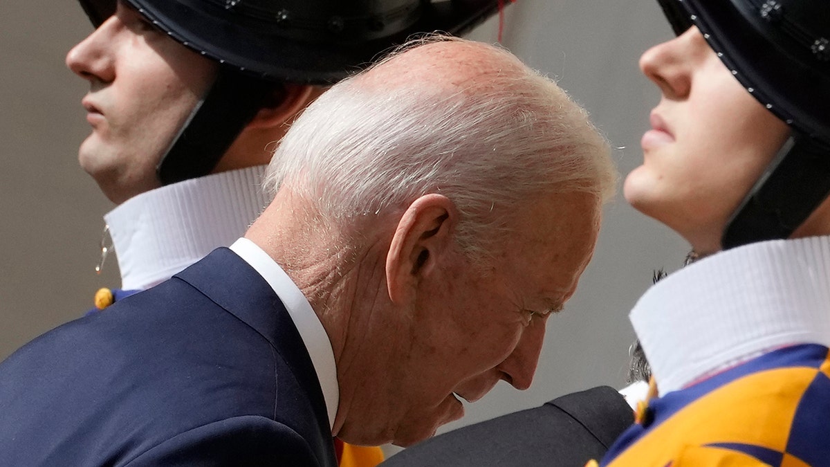 President Joe Biden arrives for a meeting with Pope Francis at the Vatican, Friday, Oct. 29, 2021. 
