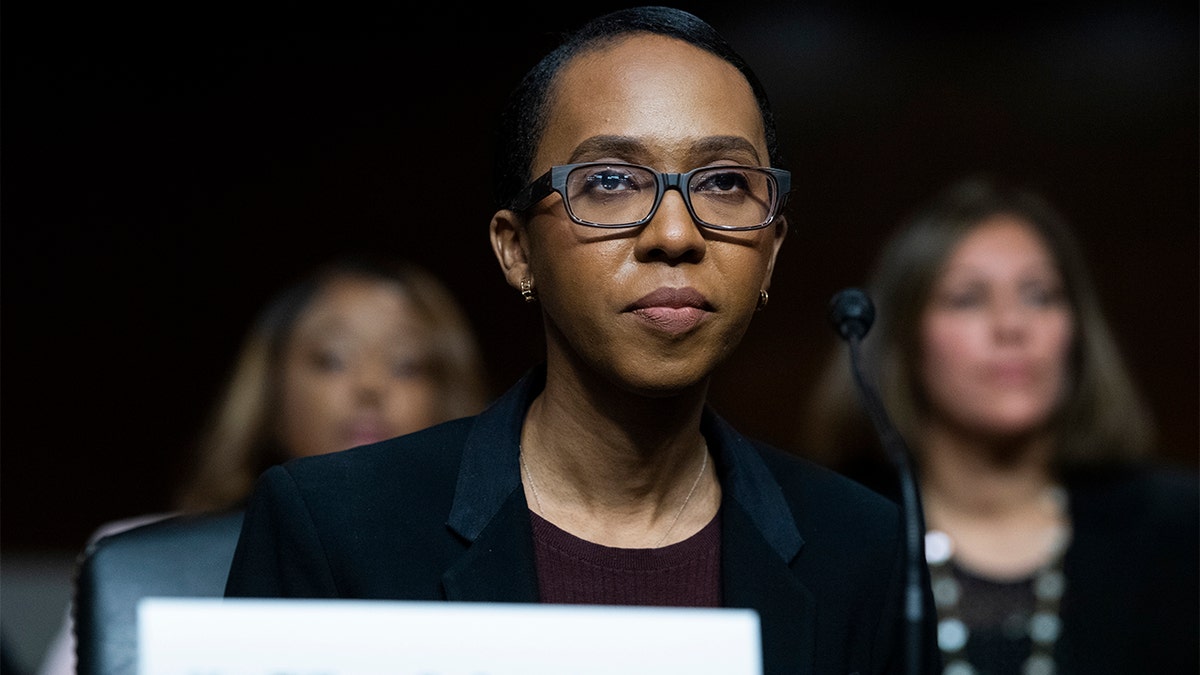 Judicial nominee Tiffany P. Cunningham prepares for her Senate confirmation hearing on Tuesday, May 26, 2021.