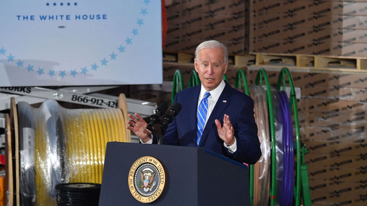 President Joe Biden delivers remarks after touring the Clayco construction site in Elk Grove Village, Illinois, Oct. 7, 2021.