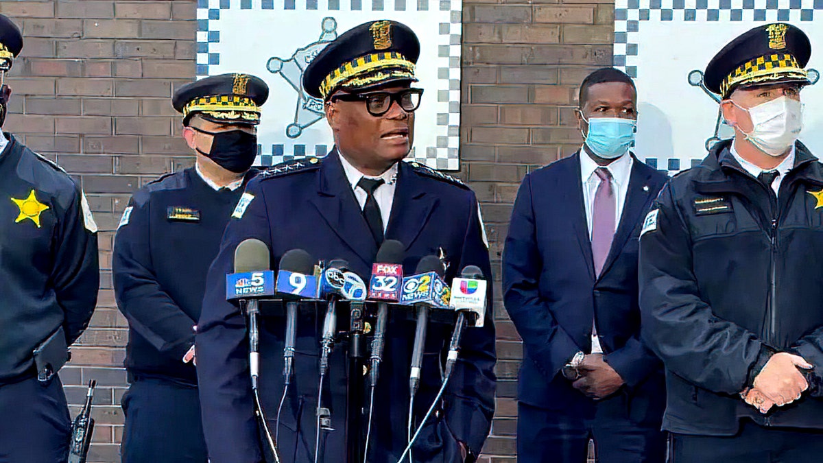 Chicago Police Superintendent David Brown addresses reporters about a suspect in the killing of a 7-year-old girl earlier this year. 