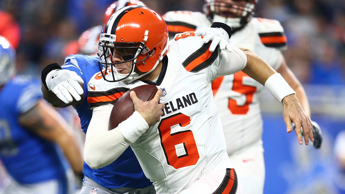 Cody Kessler #6 of the Cleveland Browns runs the ball against the Detroit Lions at Ford Field on Nov. 12, 2017, in Detroit, Michigan.