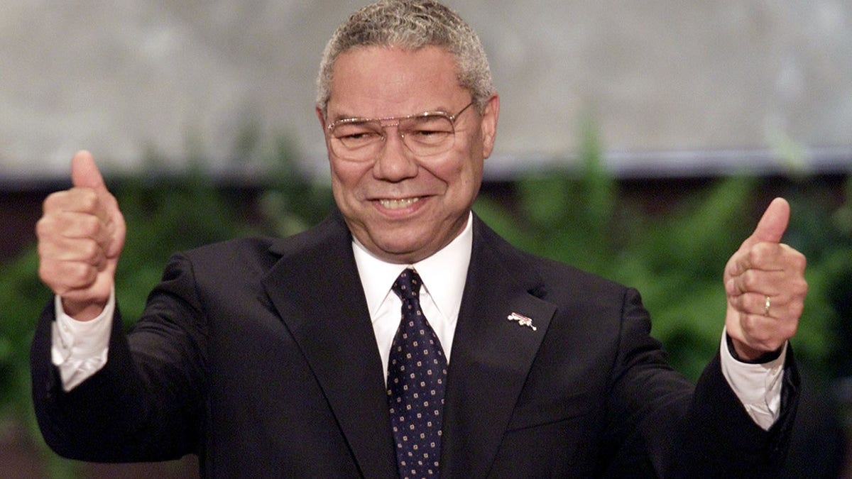 Gen. Colin Powell speaking at the Republican National Convention in Philadelphia on July 31, 2000.