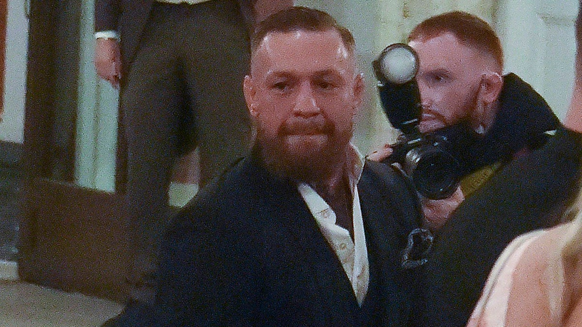 Conor McGregor and his wife Dee Devlin are seen on October 15 2021 in Rome, Italy.