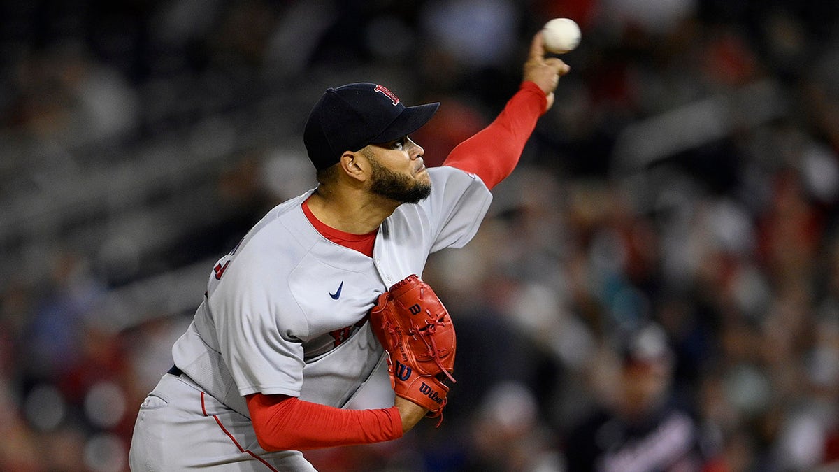 Boston Red Sox starting pitcher Eduardo Rodriguez delivers during the second inning of a baseball game against the Washington Nationals, Friday, Oct. 1, 2021, in Washington.