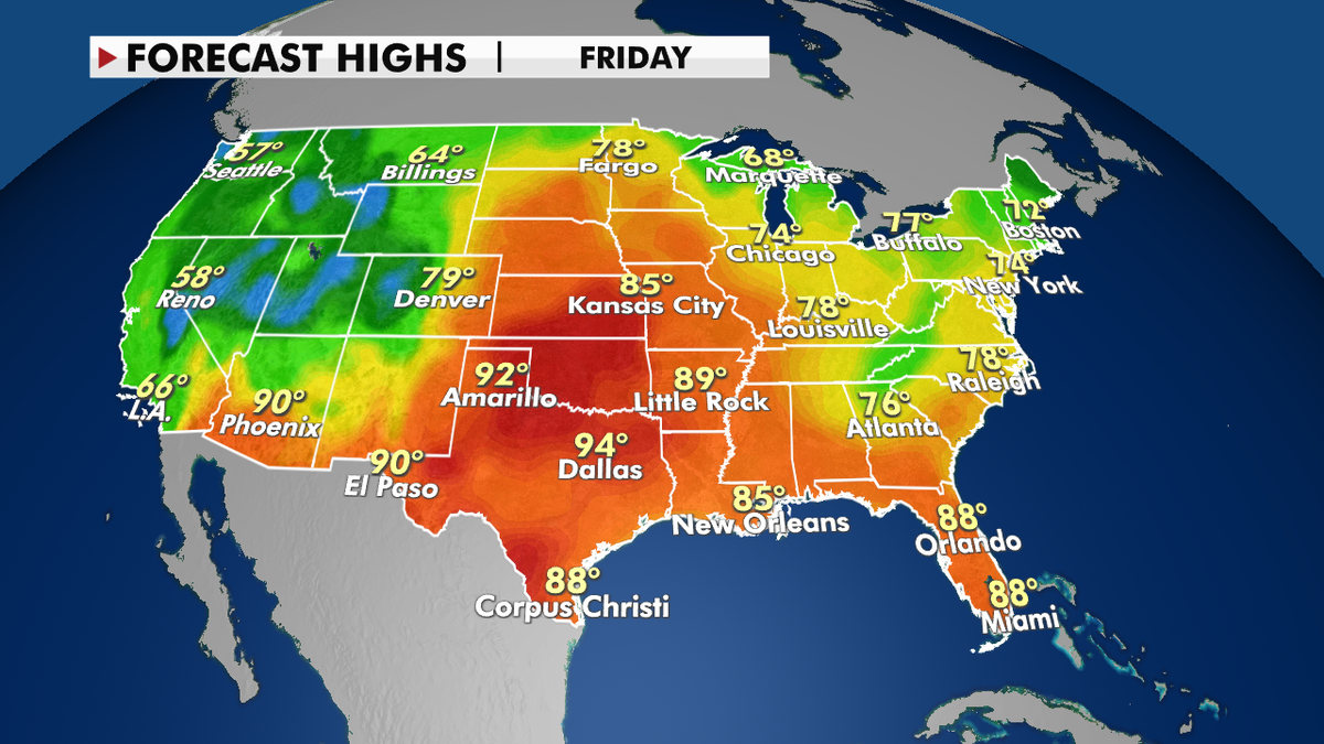 Forecast highs for the central U.S.
