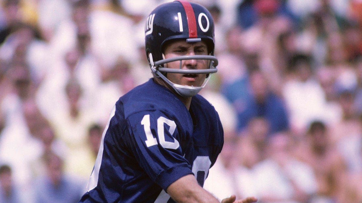 Quarterback Fran Tarkenton of the New York Giants throws a pass during a preseason game in August 1969.