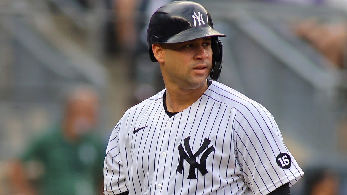 Gary Sanchez of the New York Yankees reacts after striking out in the bottom of the third inning against the Tampa Bay Rays at Yankee Stadium on October 03, 2021 in New York City.